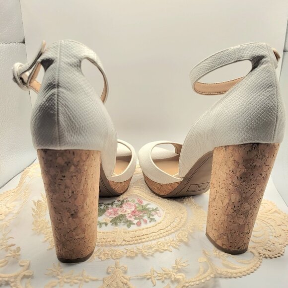 Sun Stone White Snake Cork 9.5M Platform HIgh Heel Sandal - Picture 2 of 5